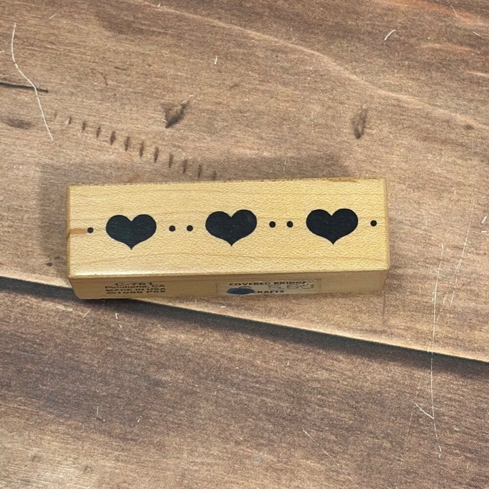 HTF 1986 PSX C-761 HEART BORDER WOOD MOUNTED RUBBER STAMP VALENTINE LOVE